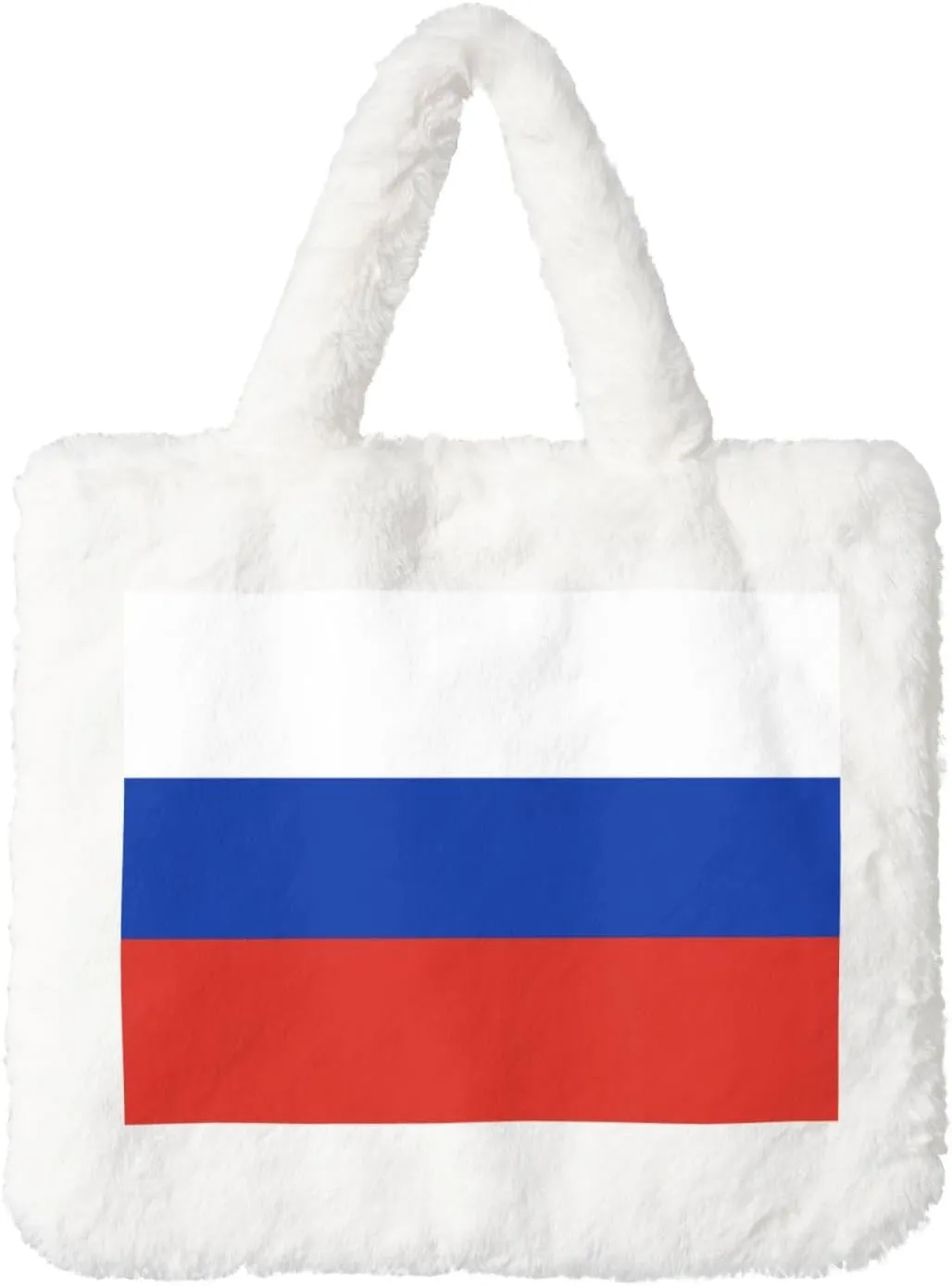 Russian Flag Printing Fluffy Shoulder Bag Ladies Plush Underarm Bag Tote Bag Furry Purse Handbag For Work Travel