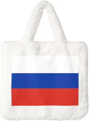 Russian Flag Printing Fluffy Shoulder Bag Ladies Plush Underarm Bag Tote Bag Furry Purse Handbag For Work Travel