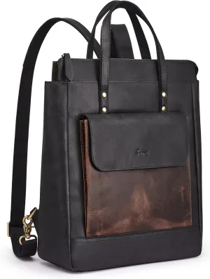 S-ZONE Genuine Leather Backpack Purse for Women Men Vintage Rucksack Handbag Travel Daypack