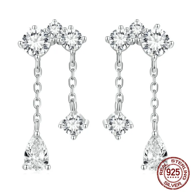 S925 Silver Drop Zircon Delicate Sparkle Earrings