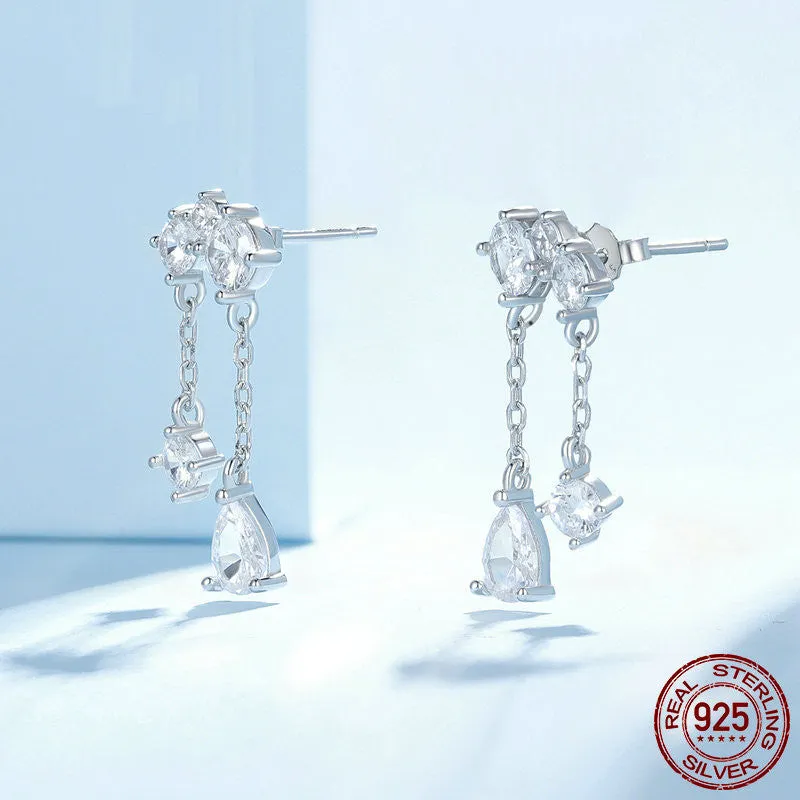 S925 Silver Drop Zircon Delicate Sparkle Earrings