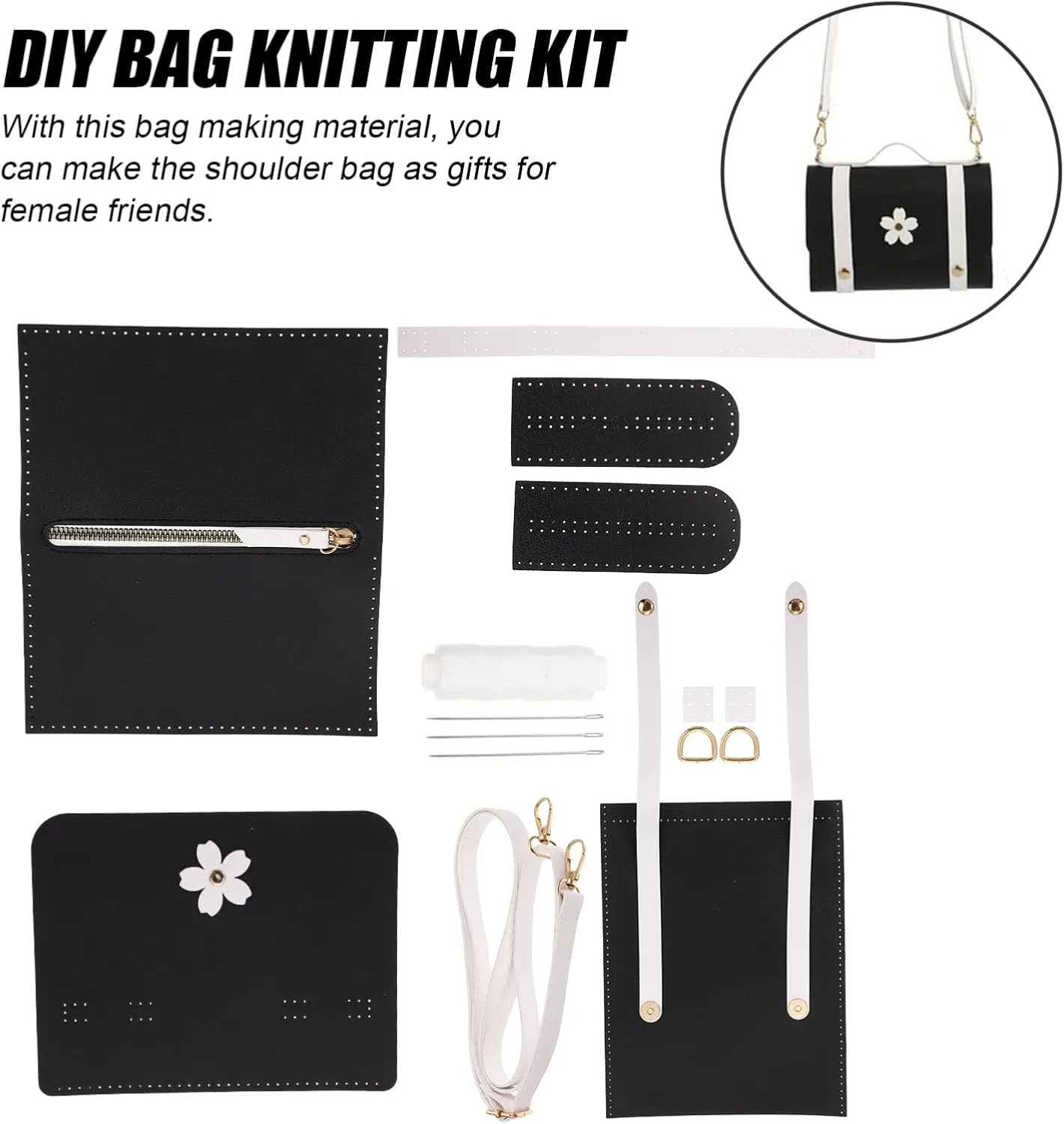 Sewroro DIY Leather Bag Kit Craft PU Chain Bags DIY Small Crossbody Shoulder Bags Accessories Black Shoulder Bag Making Kit for Craft PU Laminated Leathercraft