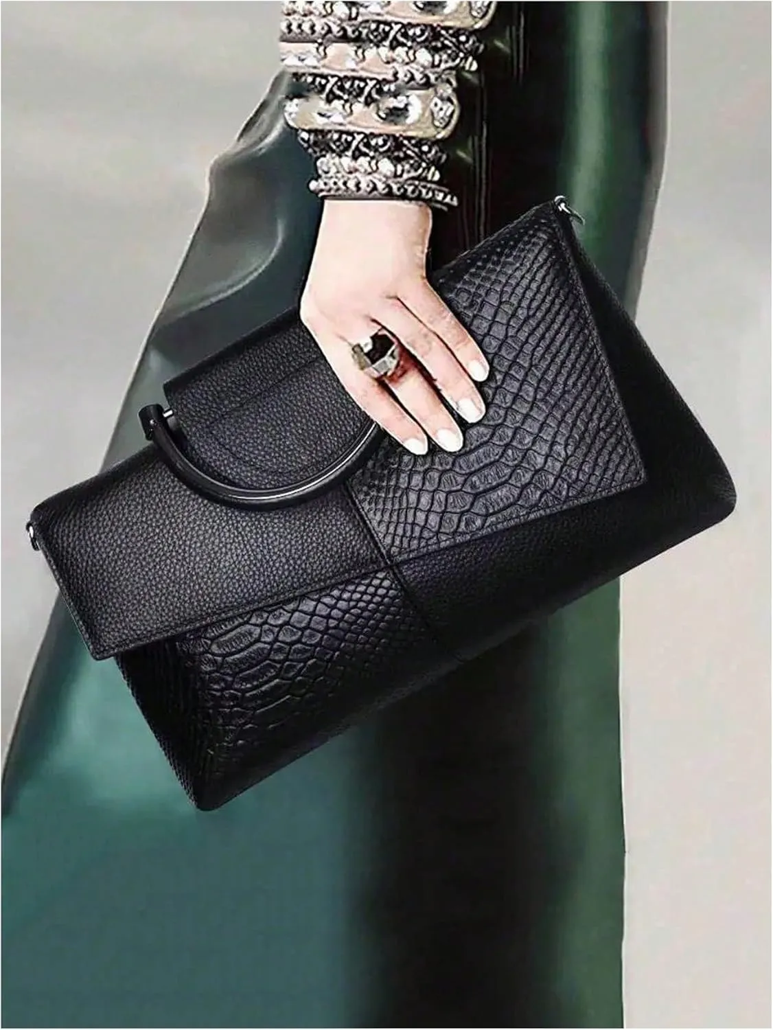 SHENHE Women's Crocodile Embossed Clutch Purse Crossbody Bags Top Handle Leather Handbag