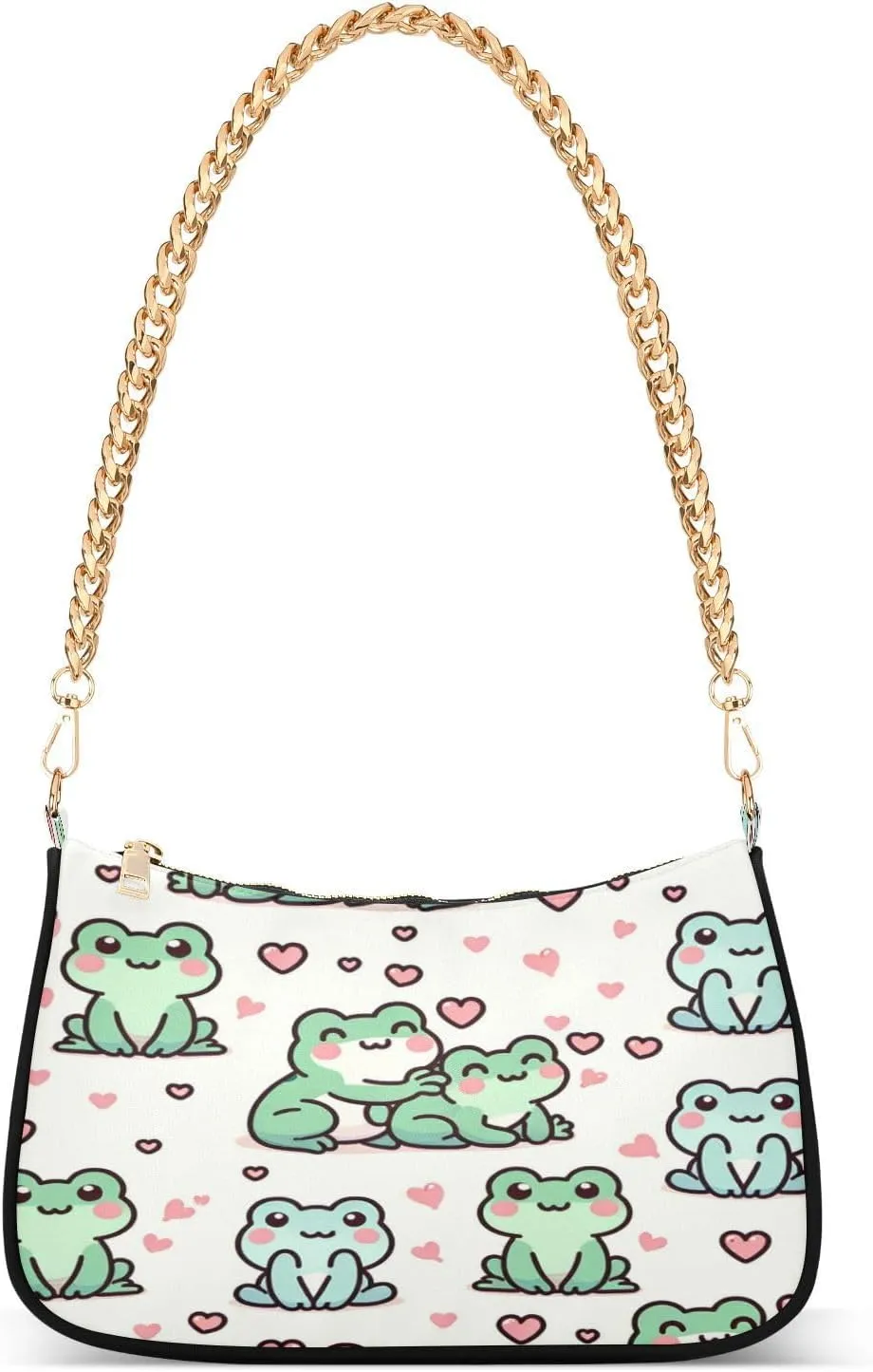Shoulder Bags for Women Cute Frog Line Hand Drawn in Love Poses Hobo Tote Handbag Small Clutch Purse with Zipper Closure