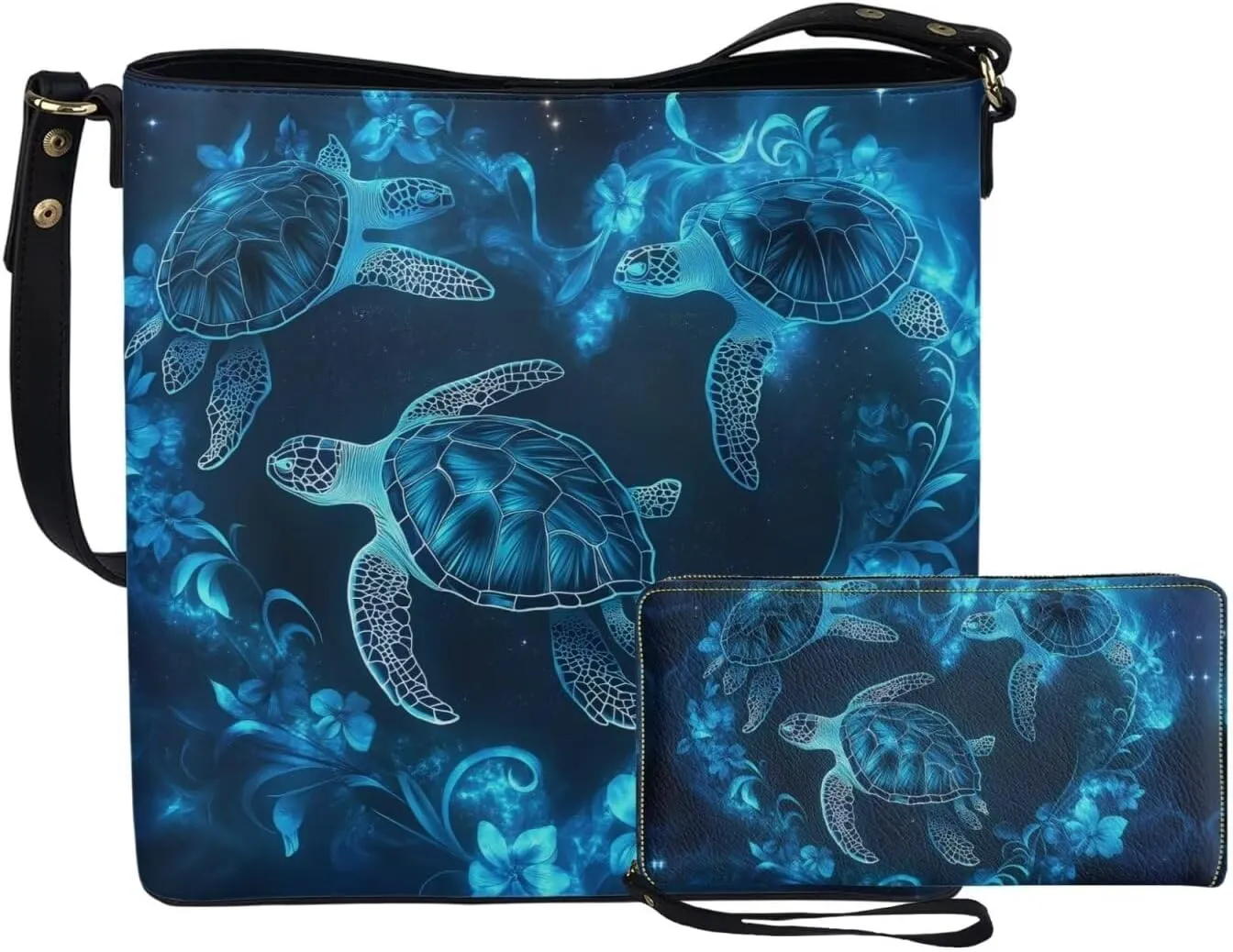 Shoulder Bags Set 2 Piece Bucket Bags Saddle Bags with Adjustable Shoulder Strap Wristlet Purses for Women