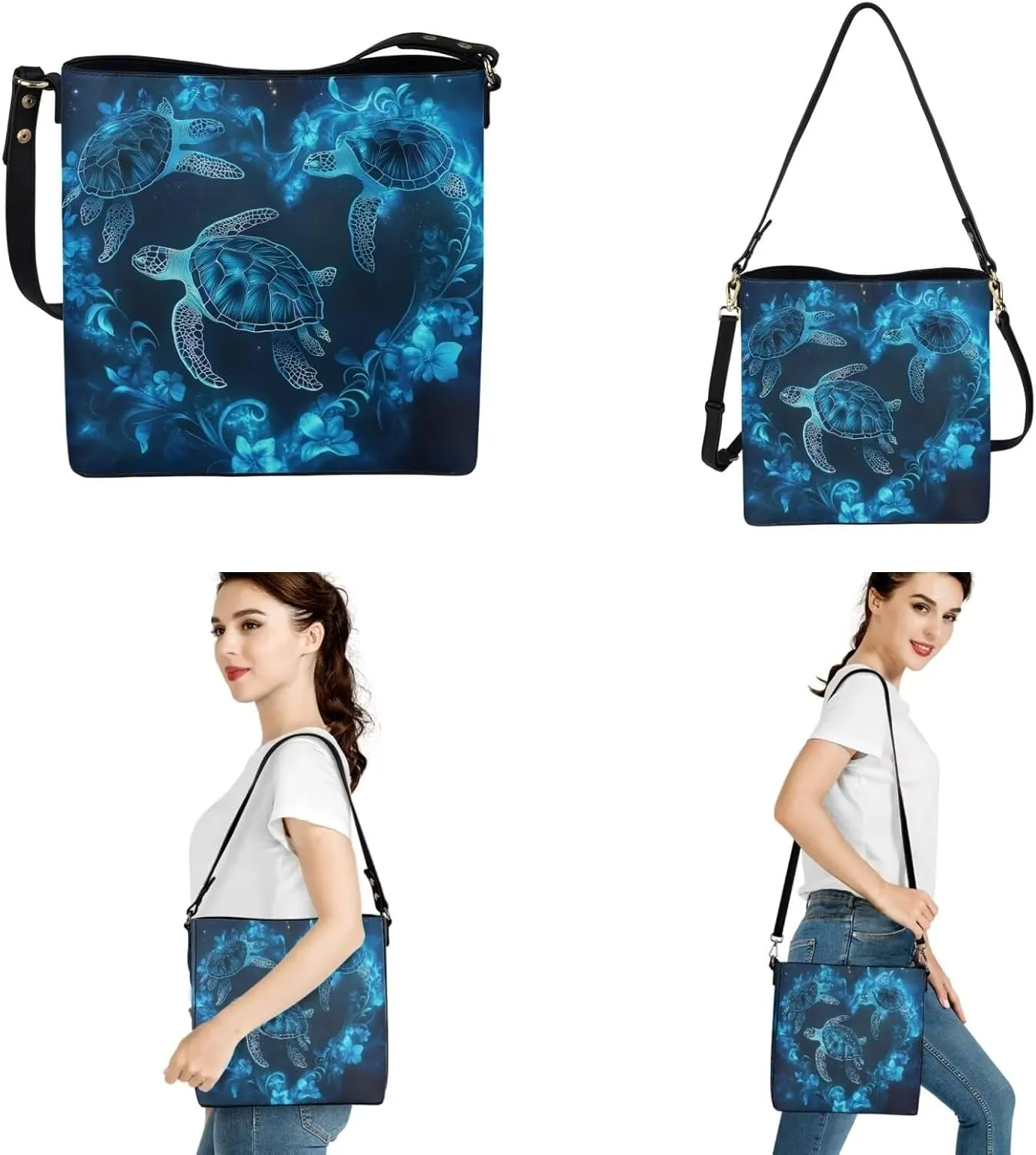 Shoulder Bags Set 2 Piece Bucket Bags Saddle Bags with Adjustable Shoulder Strap Wristlet Purses for Women