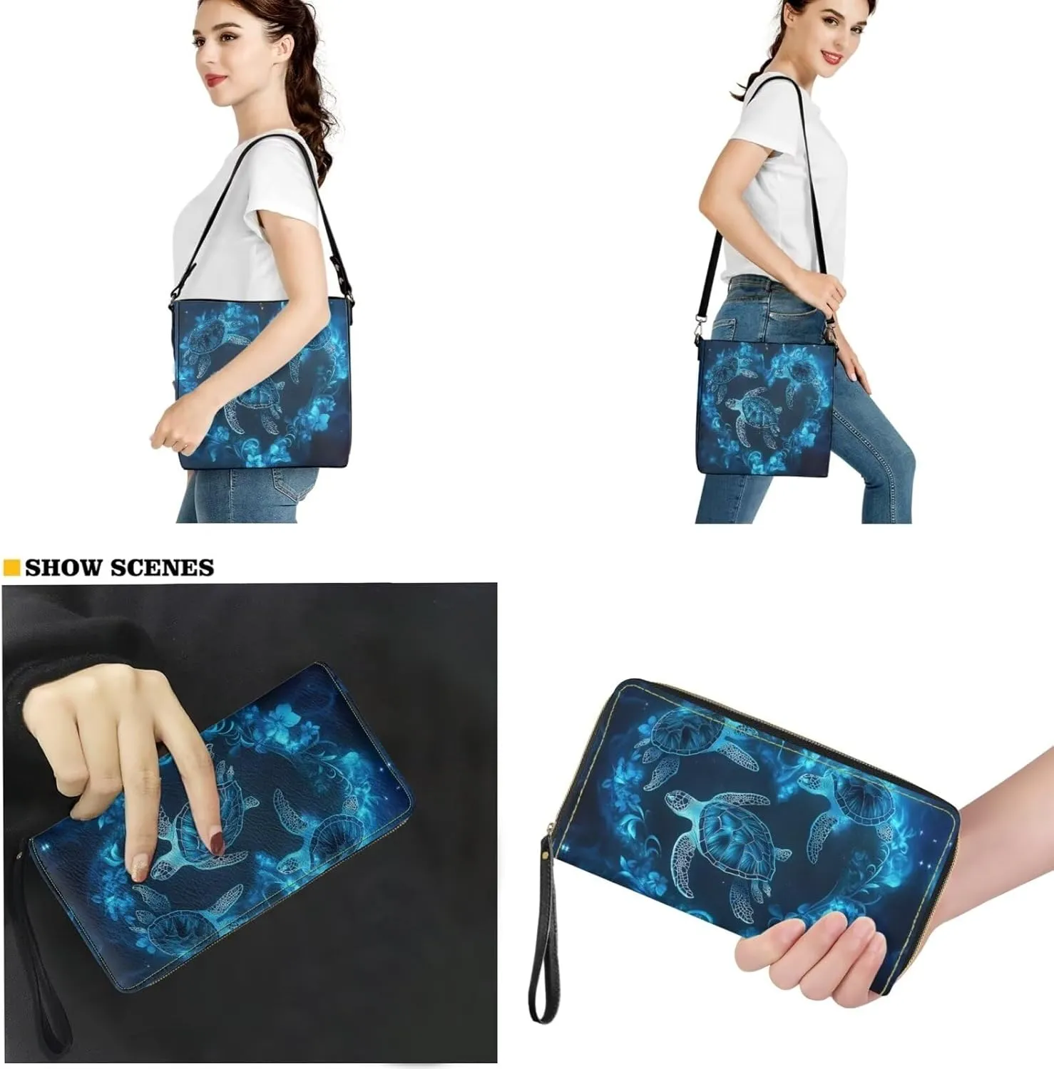 Shoulder Bags Set 2 Piece Bucket Bags Saddle Bags with Adjustable Shoulder Strap Wristlet Purses for Women