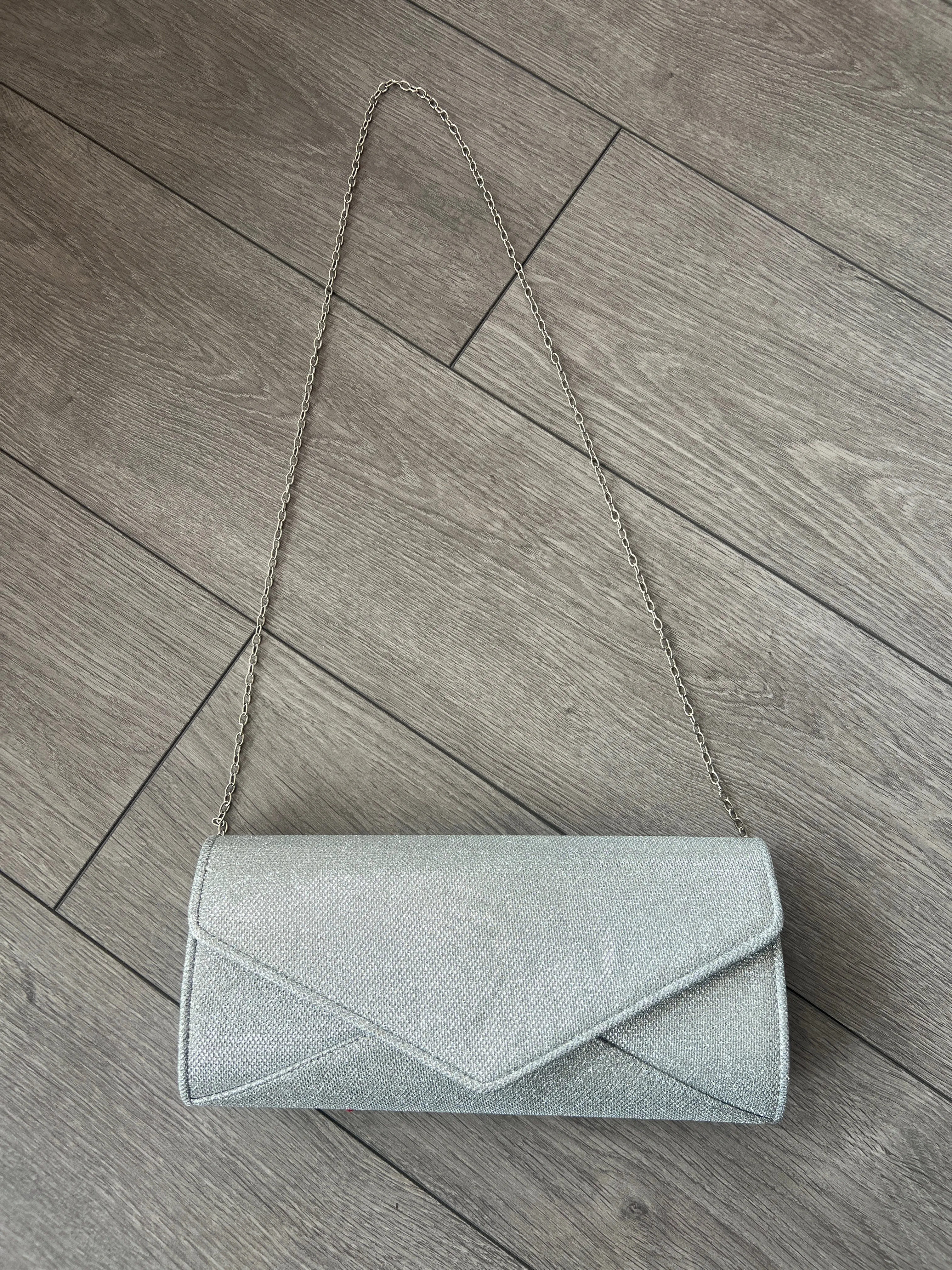 Silver Shimmer Glitter Large Clutch Bag