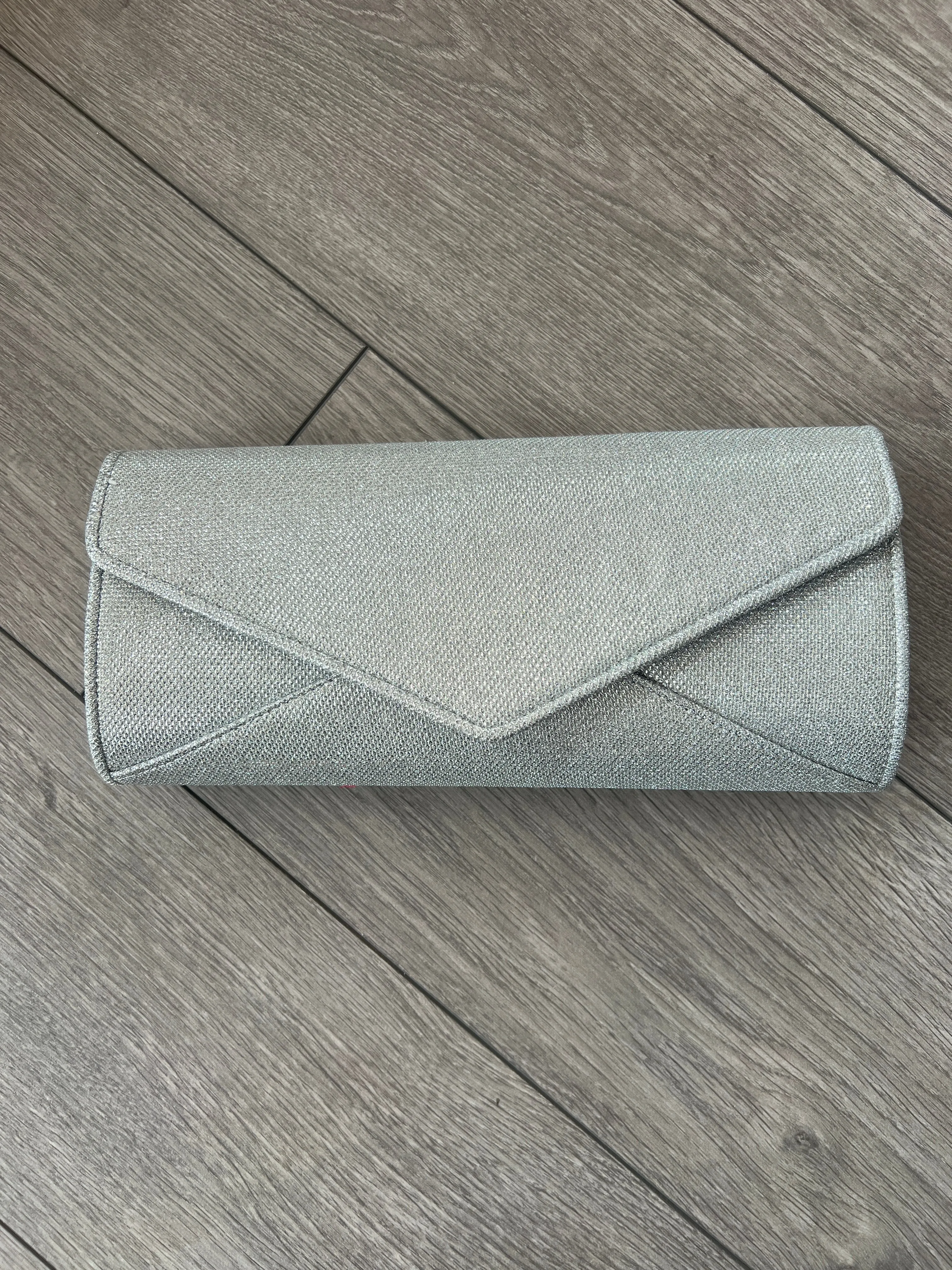 Silver Shimmer Glitter Large Clutch Bag