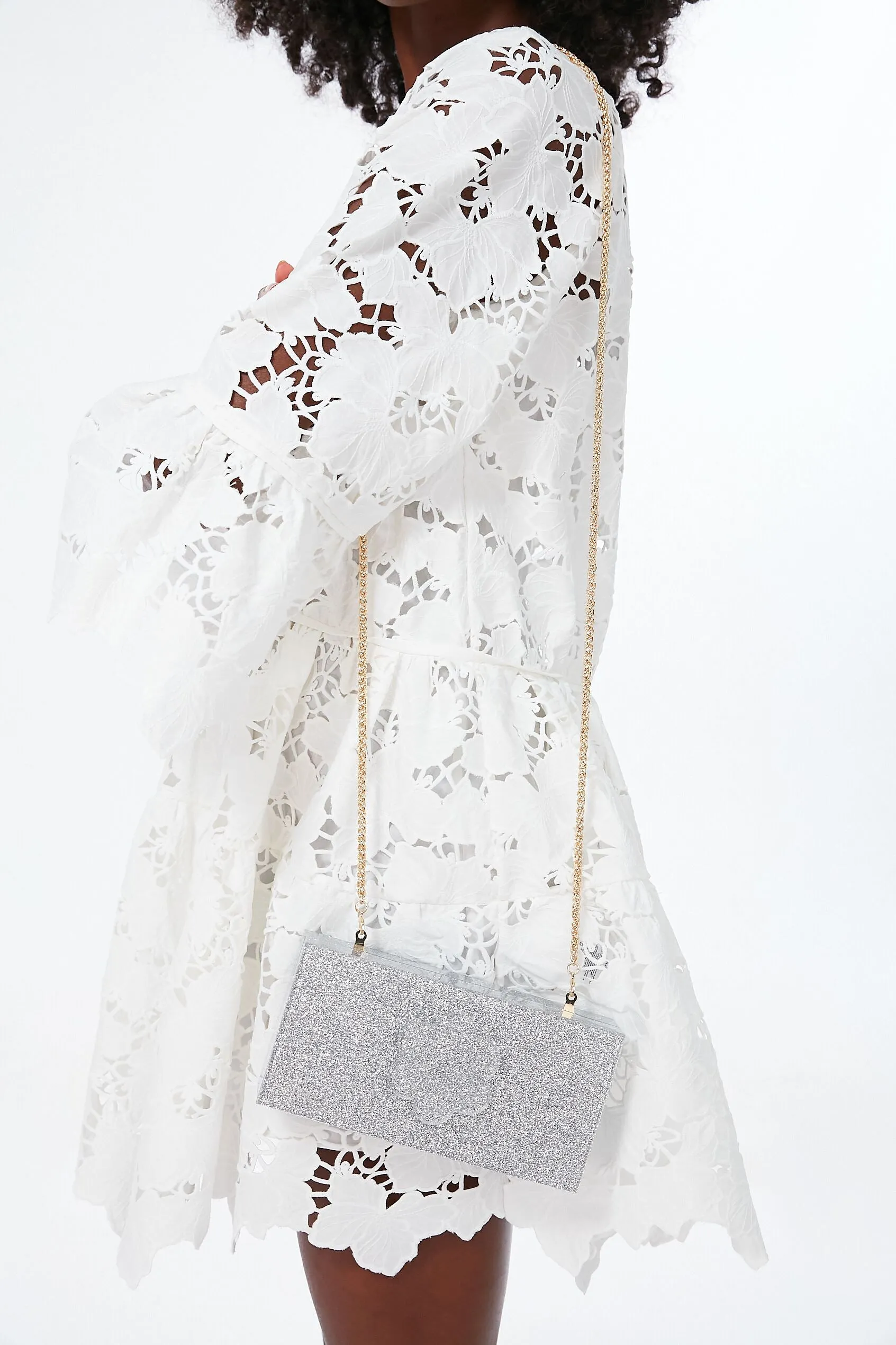 Silver Sparkle Flower Clutch
