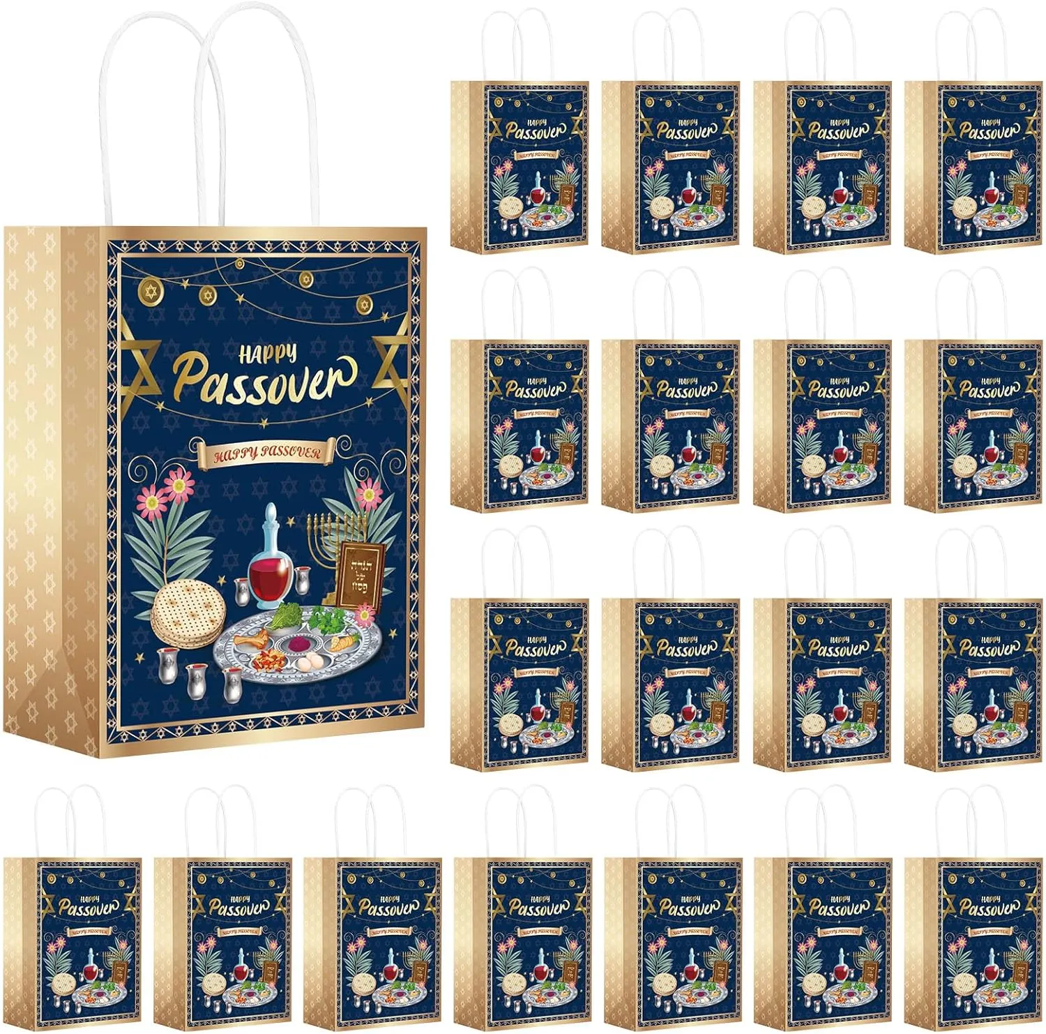 Sinmoe 18 Pcs Passover Party Bags Pesach Jewish Holiday Gift Favor Bags Passover Party Supplies Decorations(Stylish Style)
