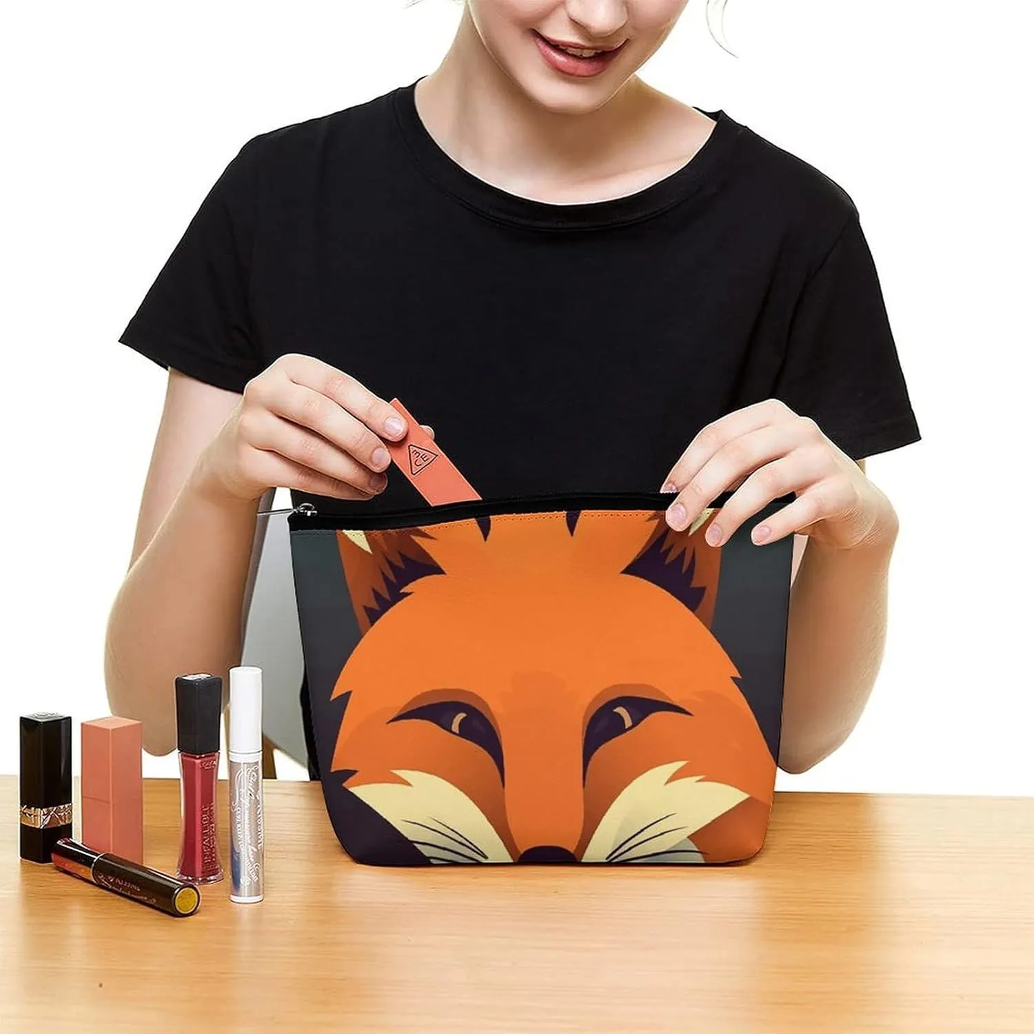 Small Cosmetic Bag Elegant Roomy A Fox Image Makeup Bags Portable Zipper Pouch Lipstick Bag Travel Toiletry Bag for Best Friend Gift