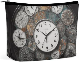 Small Cosmetic Bag Elegant Roomy Clock Art Makeup Bags Portable Zipper Pouch Lipstick Bag Travel Toiletry Bag for Best Friend Gift