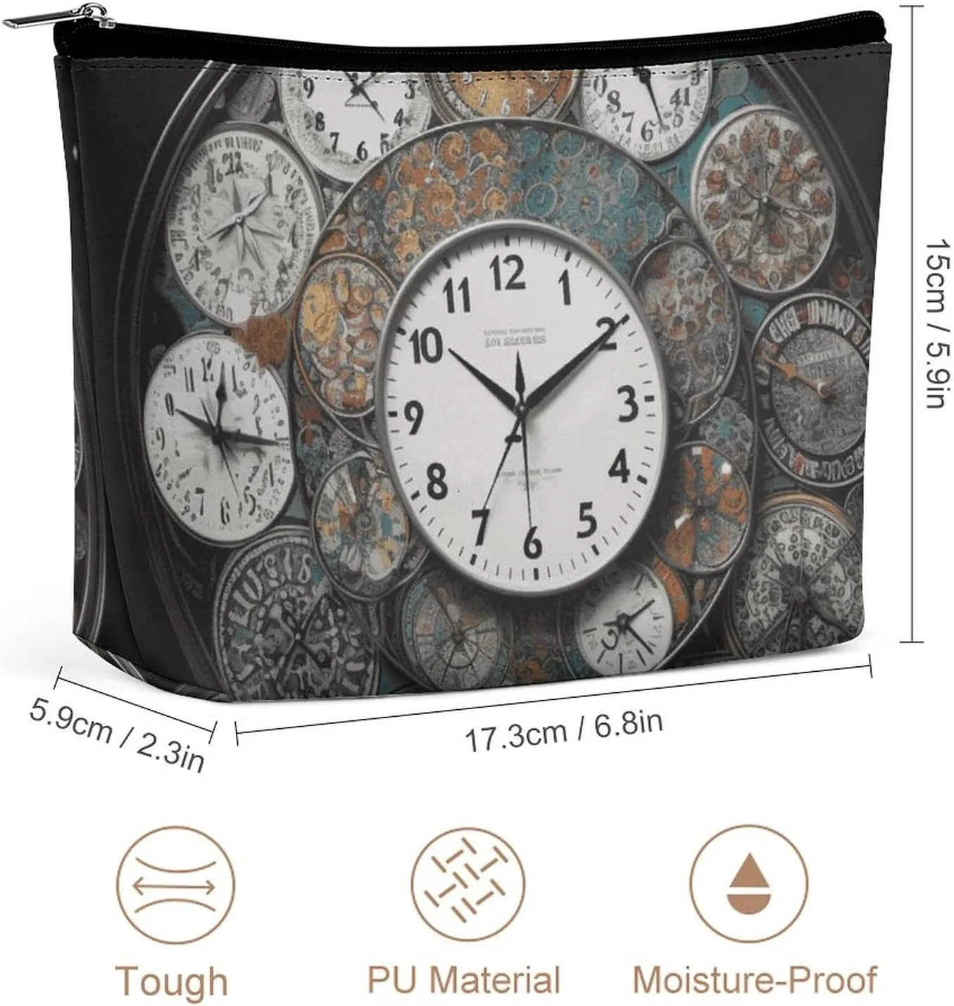 Small Cosmetic Bag Elegant Roomy Clock Art Makeup Bags Portable Zipper Pouch Lipstick Bag Travel Toiletry Bag for Best Friend Gift