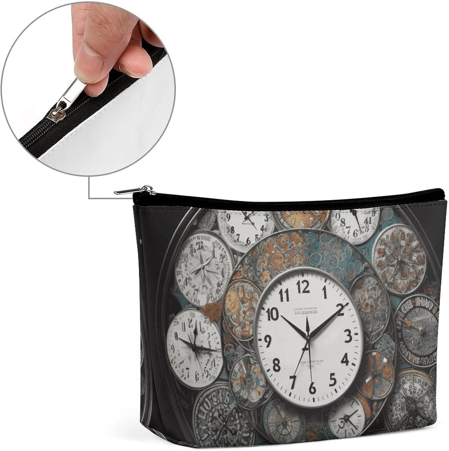 Small Cosmetic Bag Elegant Roomy Clock Art Makeup Bags Portable Zipper Pouch Lipstick Bag Travel Toiletry Bag for Best Friend Gift