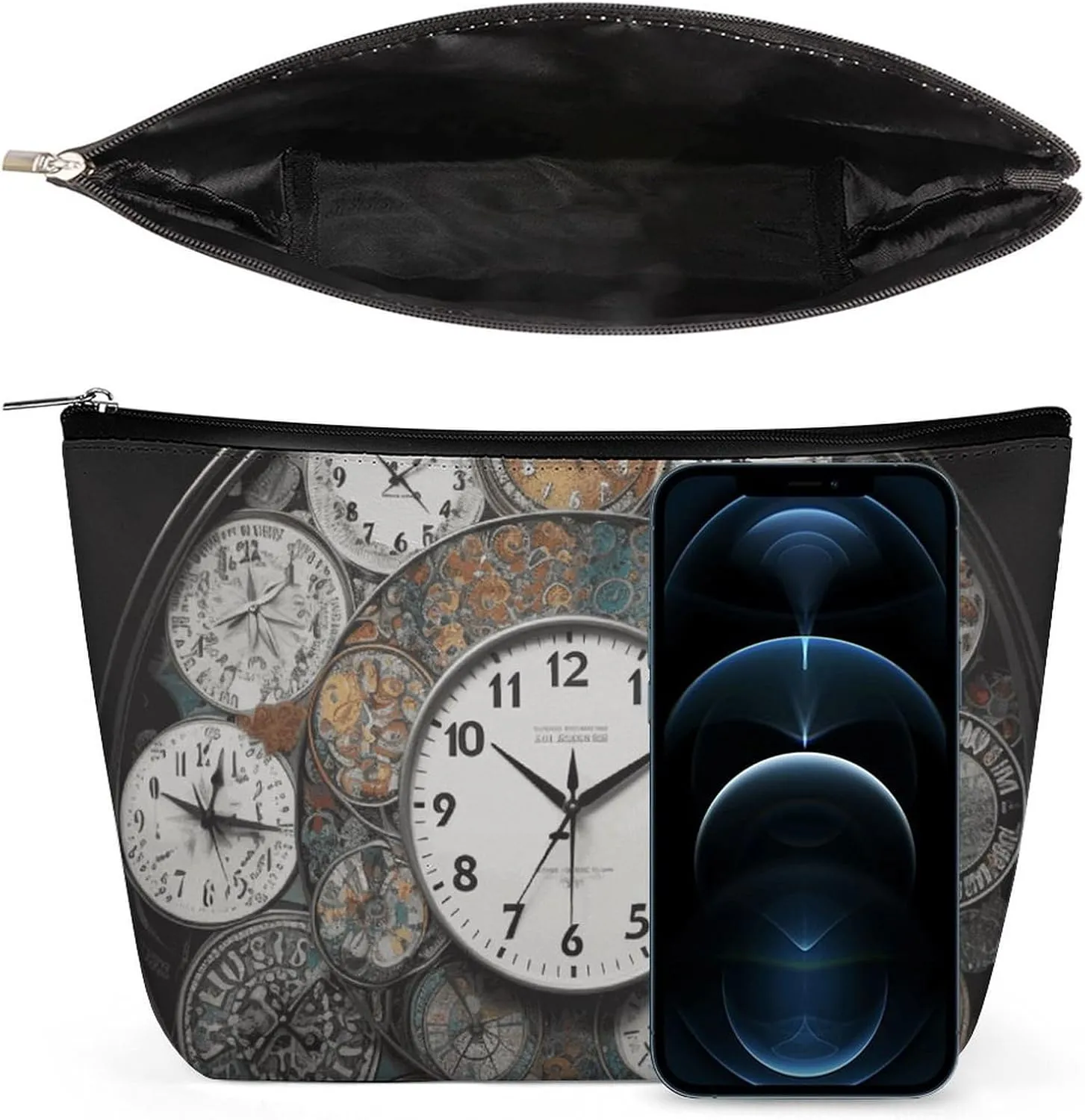 Small Cosmetic Bag Elegant Roomy Clock Art Makeup Bags Portable Zipper Pouch Lipstick Bag Travel Toiletry Bag for Best Friend Gift