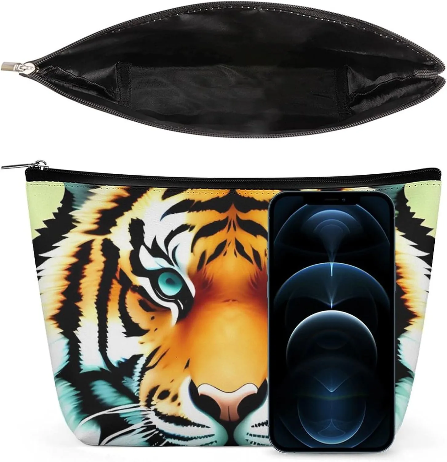 Small Cosmetic Bag Elegant Roomy Little Fat Tiger Head Makeup Bags Portable Zipper Pouch Lipstick Bag Travel Toiletry Bag for Best Friend Gift