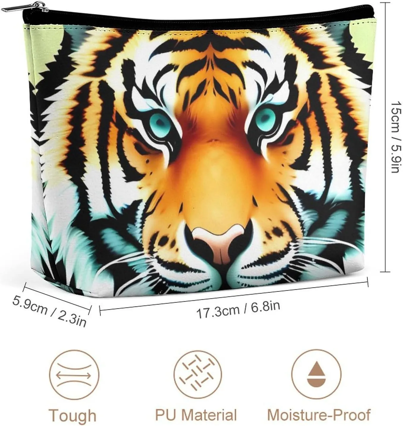 Small Cosmetic Bag Elegant Roomy Little Fat Tiger Head Makeup Bags Portable Zipper Pouch Lipstick Bag Travel Toiletry Bag for Best Friend Gift