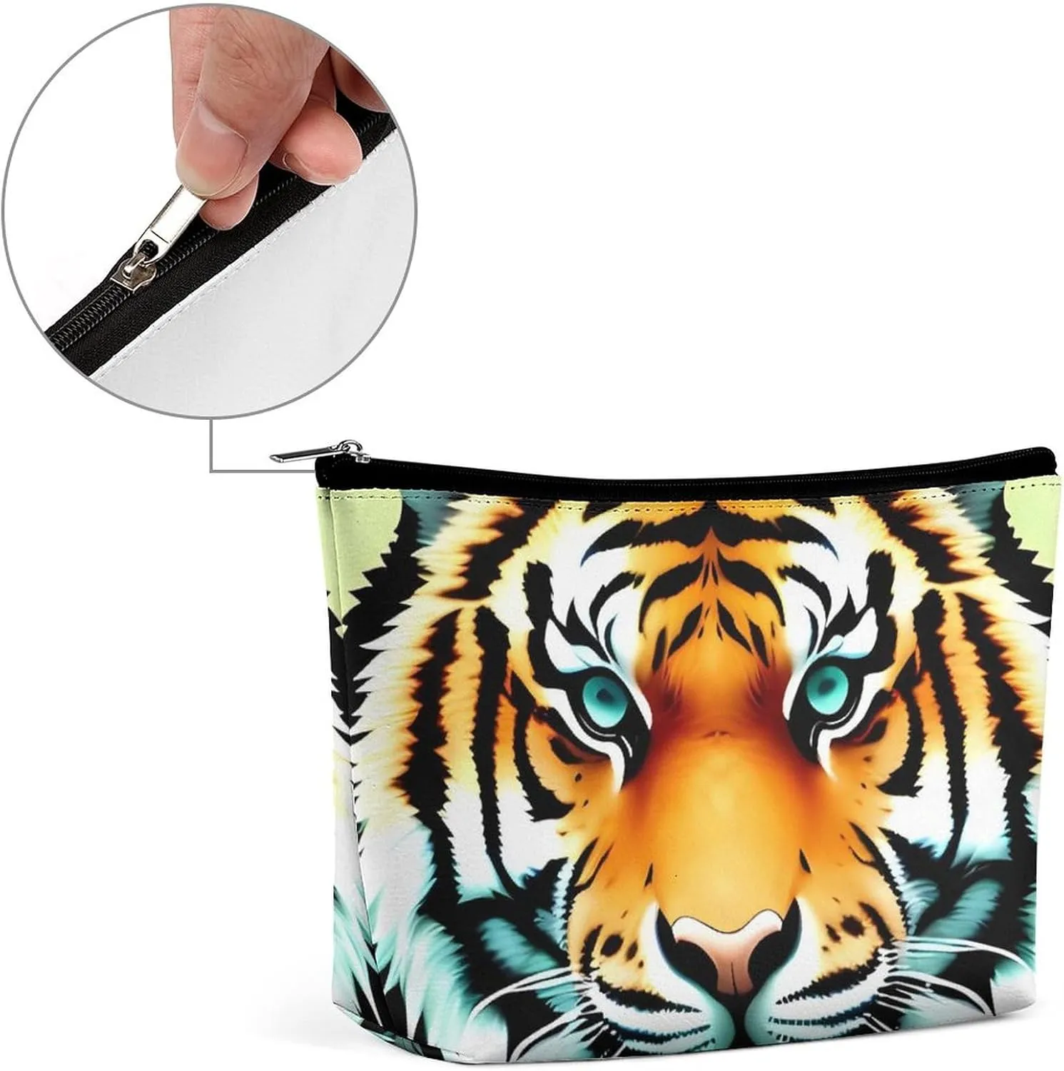 Small Cosmetic Bag Elegant Roomy Little Fat Tiger Head Makeup Bags Portable Zipper Pouch Lipstick Bag Travel Toiletry Bag for Best Friend Gift