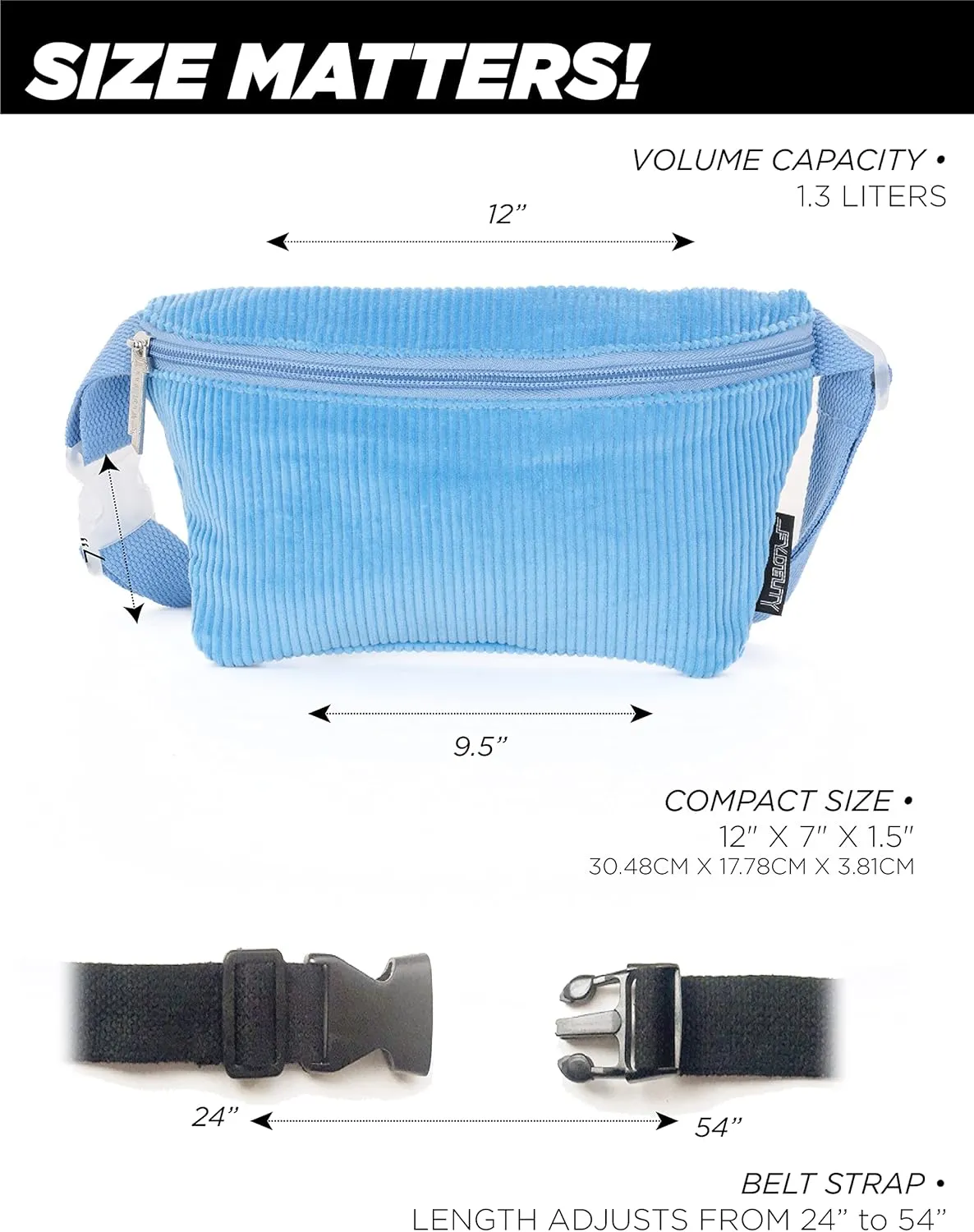 Small Crossbody Bags for Women & Men – 80s/90s Small Bum Bag – Stylish Travel Belt Bag – Ideal Fanny Pack for Daily Fashion – Perfect for Travel & Everyday Wear | Corduroy Light Blue