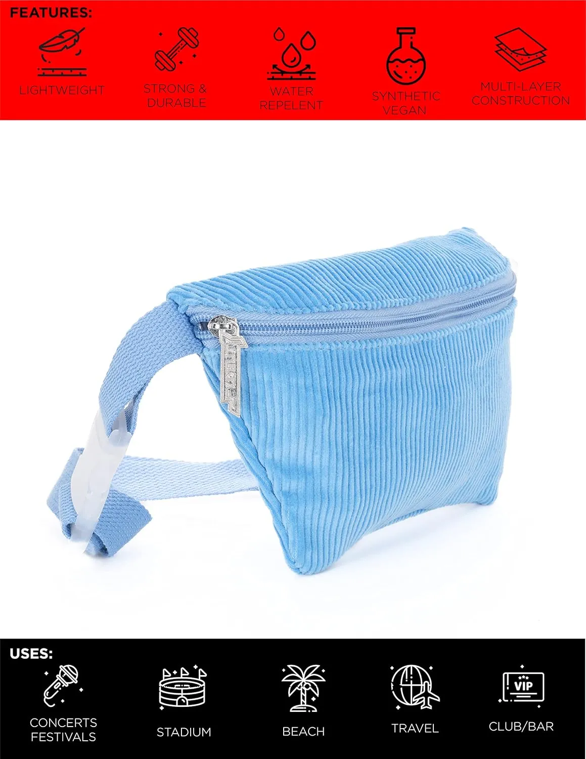 Small Crossbody Bags for Women & Men – 80s/90s Small Bum Bag – Stylish Travel Belt Bag – Ideal Fanny Pack for Daily Fashion – Perfect for Travel & Everyday Wear | Corduroy Light Blue