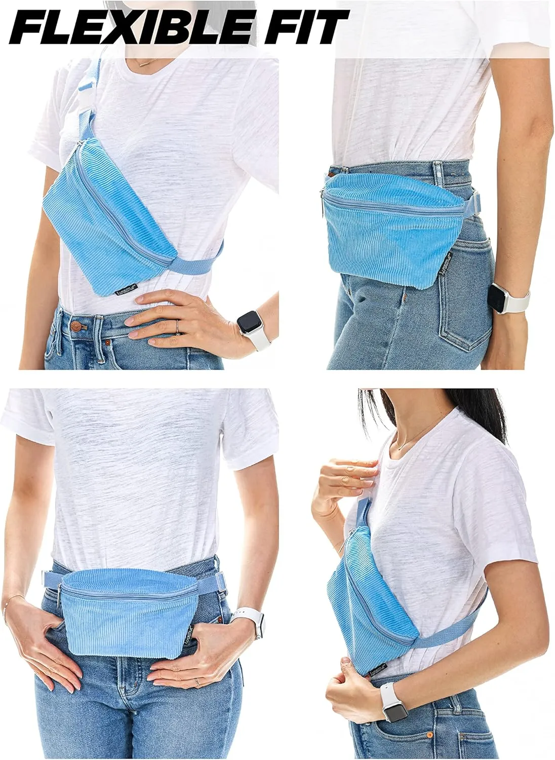 Small Crossbody Bags for Women & Men – 80s/90s Small Bum Bag – Stylish Travel Belt Bag – Ideal Fanny Pack for Daily Fashion – Perfect for Travel & Everyday Wear | Corduroy Light Blue