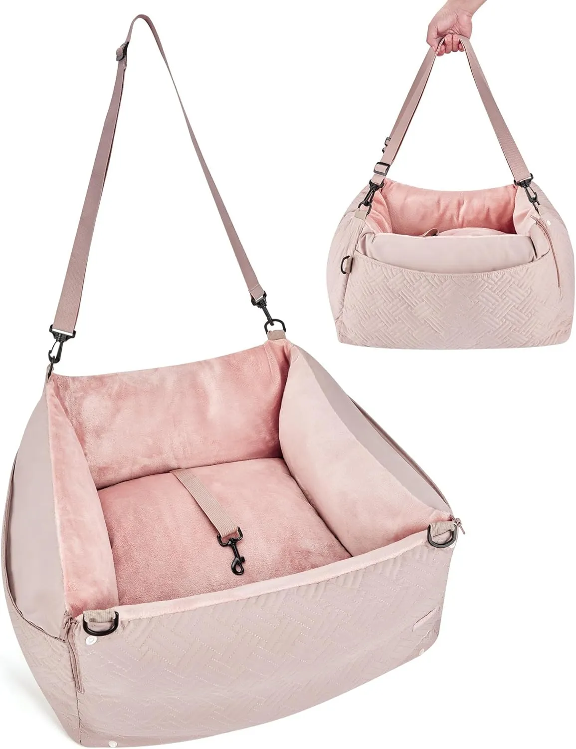 Small Dog Car Seat, Detachable Washable Waterproof Puppy Booster for Pets Up to 25lbs, Soft Portable Bed with Storage Pockets & Adjustable Travel Straps