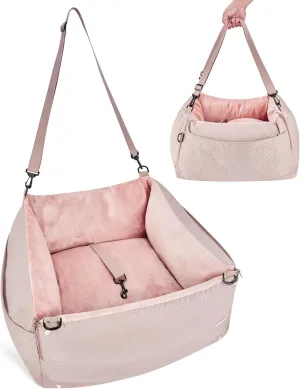 Small Dog Car Seat, Detachable Washable Waterproof Puppy Booster for Pets Up to 25lbs, Soft Portable Bed with Storage Pockets & Adjustable Travel Straps