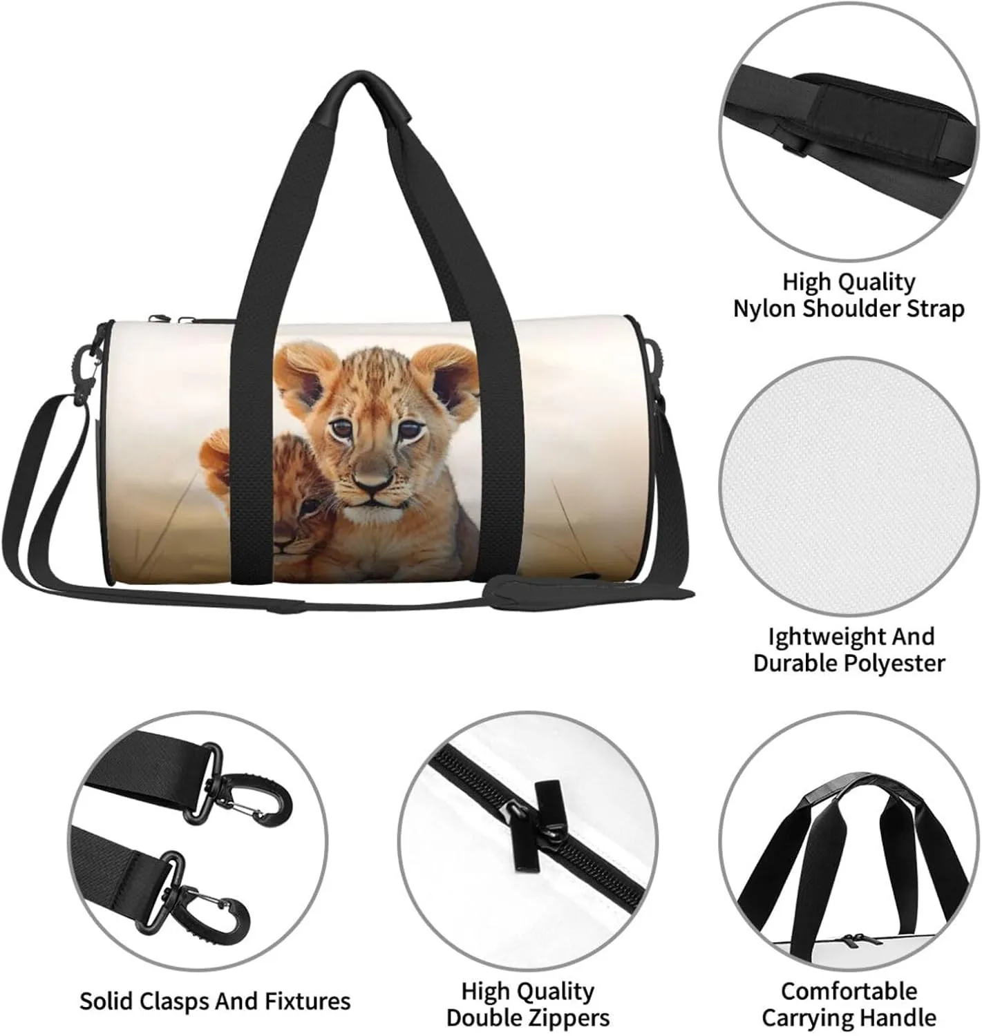 Small lion Travel Duffle Bag for Men Women Sport Gym Bag Foldable Weekender Bag Carry on Overnight Bag for Travel Swimming Basketball