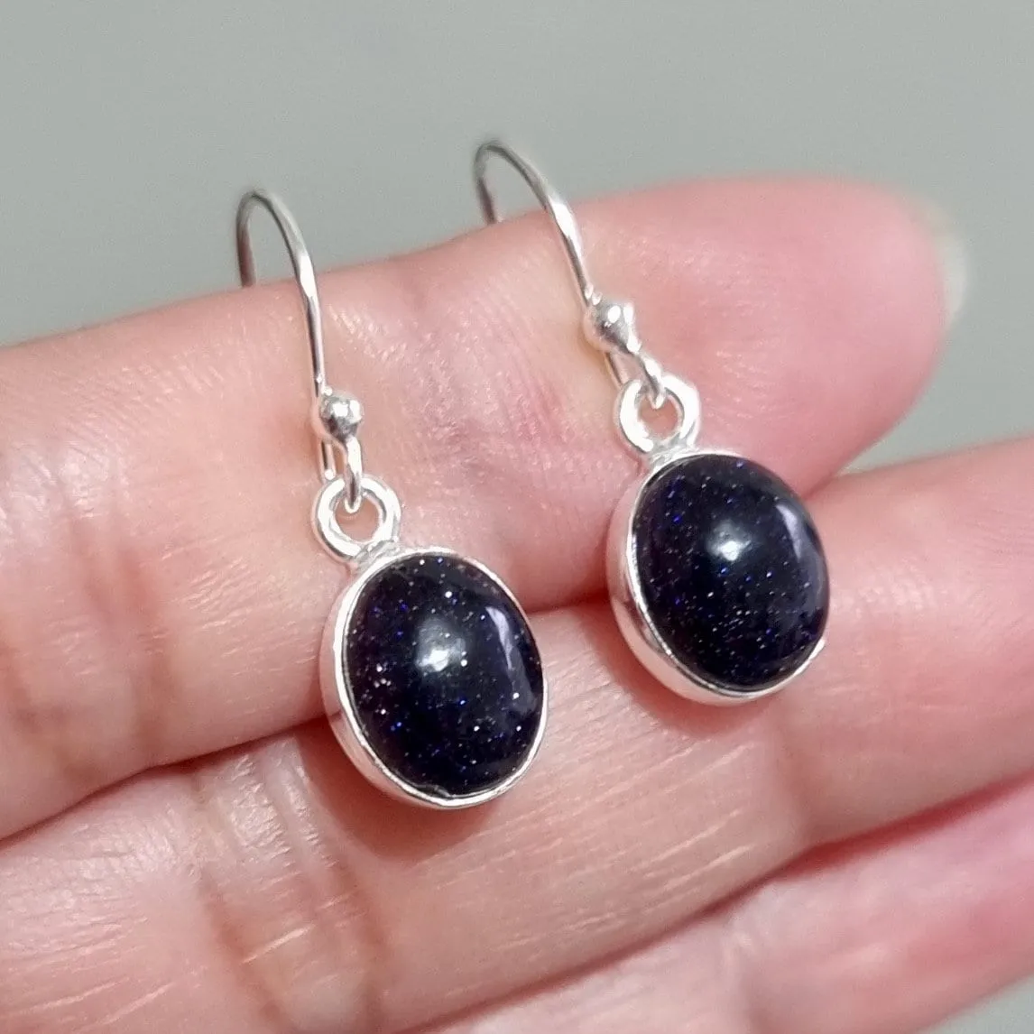 Small Oval Blue Goldstone 925 Silver Earrings, E7BS