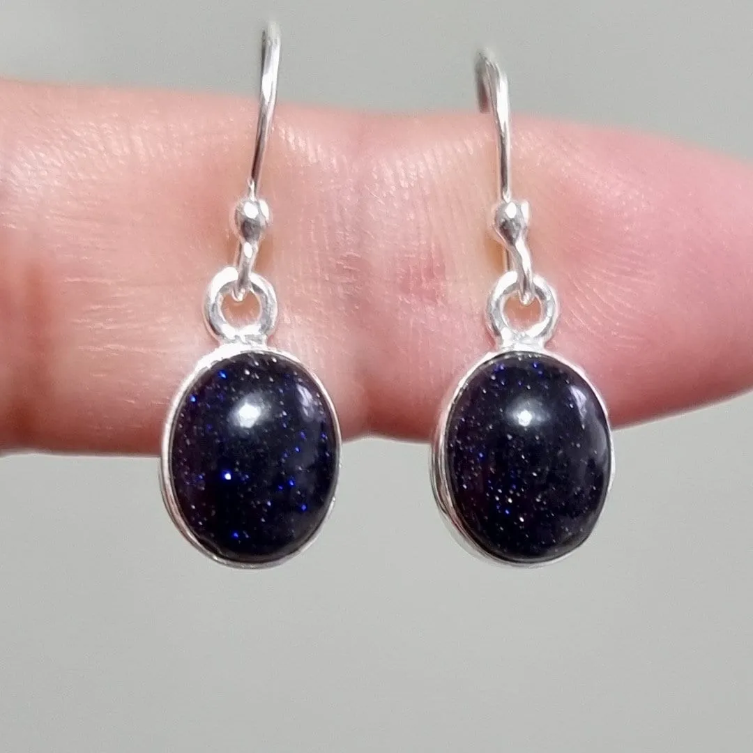 Small Oval Blue Goldstone 925 Silver Earrings, E7BS