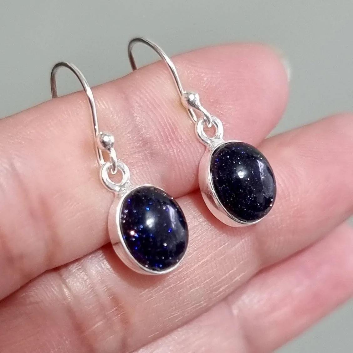 Small Oval Blue Goldstone 925 Silver Earrings, E7BS