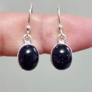 Small Oval Blue Goldstone 925 Silver Earrings, E7BS