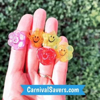 Smile Face Glitter Rings (96 total glitter rings in 2 bags) 9¢ each
