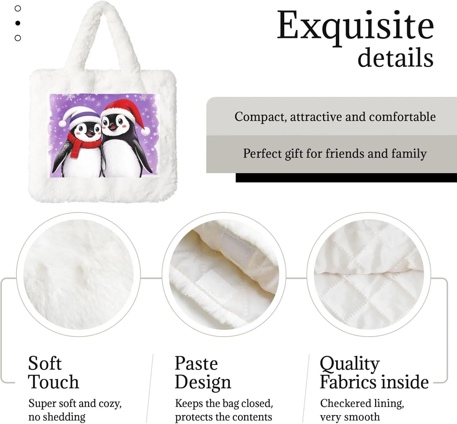 Soft Faux Fur Shoulder Tote Bag for Women Plush Handbag Purse Furry Top Handle Bag