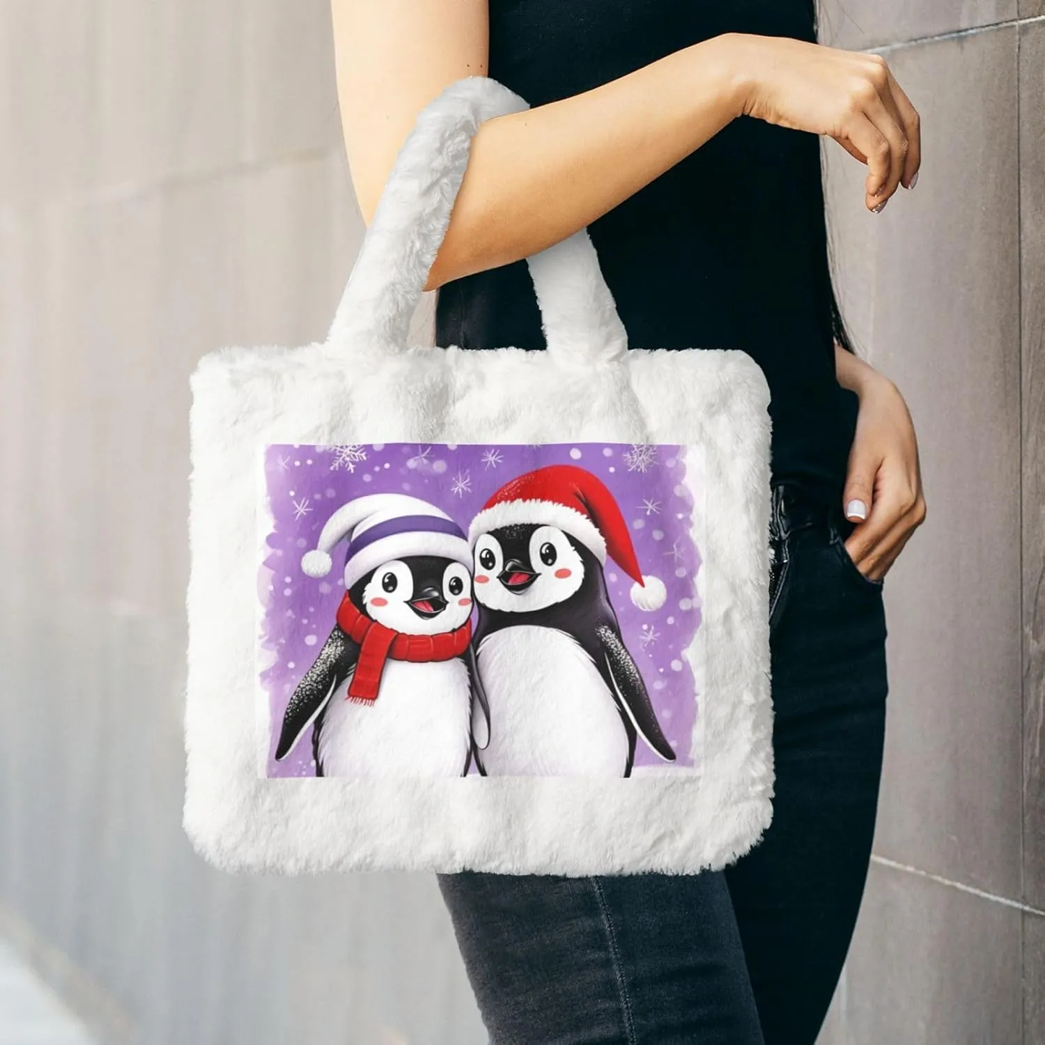 Soft Faux Fur Shoulder Tote Bag for Women Plush Handbag Purse Furry Top Handle Bag