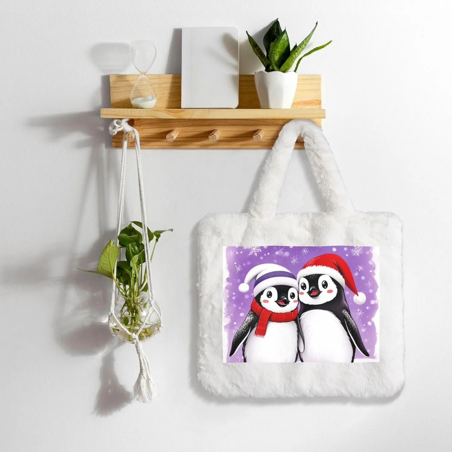 Soft Faux Fur Shoulder Tote Bag for Women Plush Handbag Purse Furry Top Handle Bag