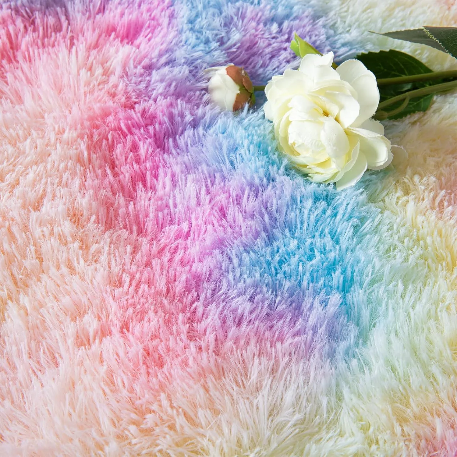 Softlife Fluffy Rugs for Bedroom, Shag Cute Area Rug for Girls and Kids Baby Room Home Decor, 2.6 x 5.3 Feet Oval Indoor Carpet for Nursery Dorm Living Room, Rainbow