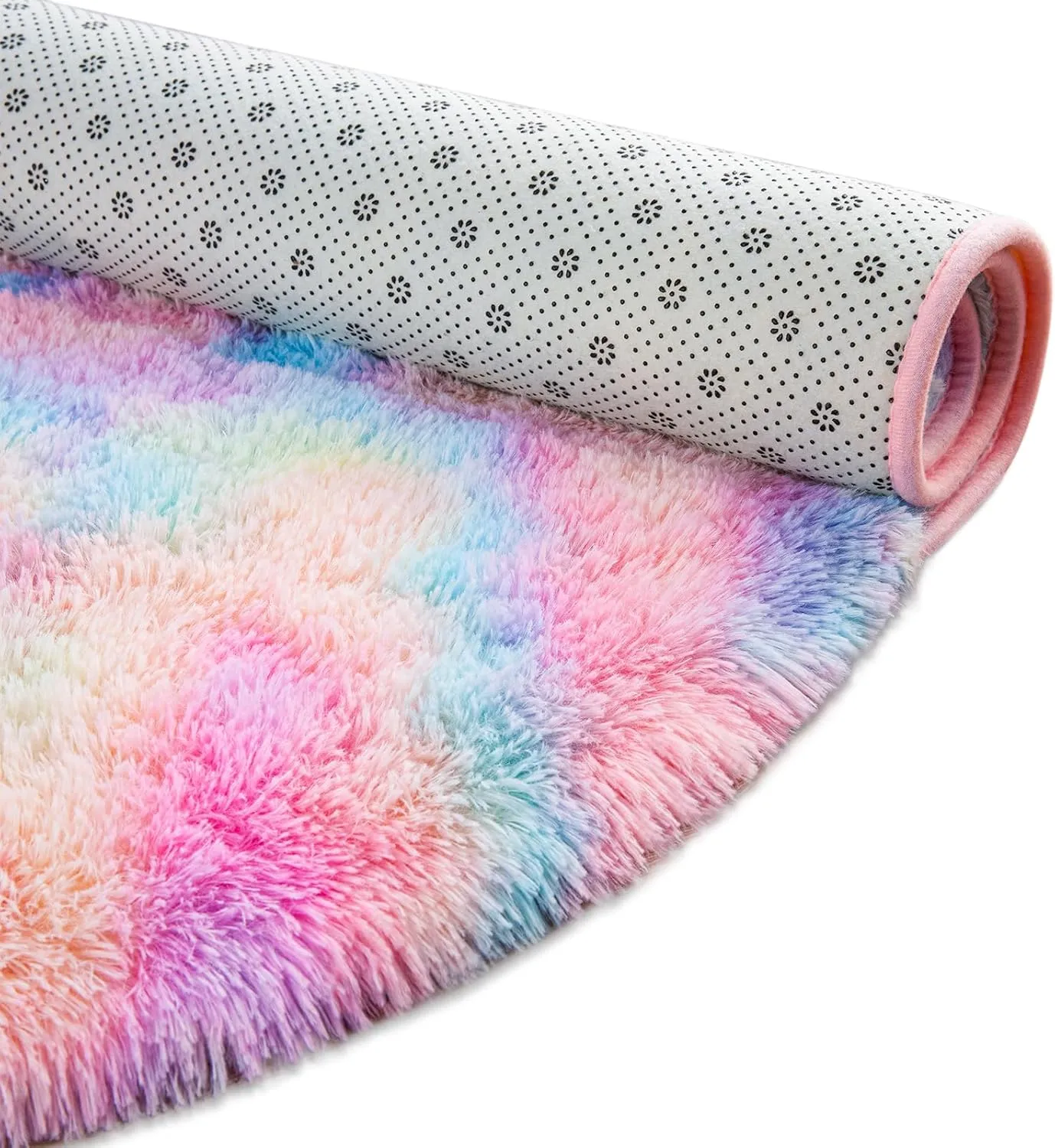 Softlife Fluffy Rugs for Bedroom, Shag Cute Area Rug for Girls and Kids Baby Room Home Decor, 2.6 x 5.3 Feet Oval Indoor Carpet for Nursery Dorm Living Room, Rainbow