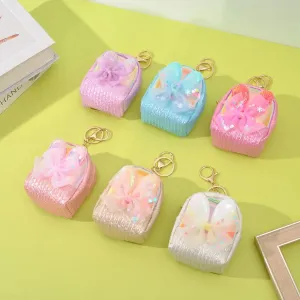 Sparkly Mini Backpack Coin Pouch – Cute Bow Keychain for Girls