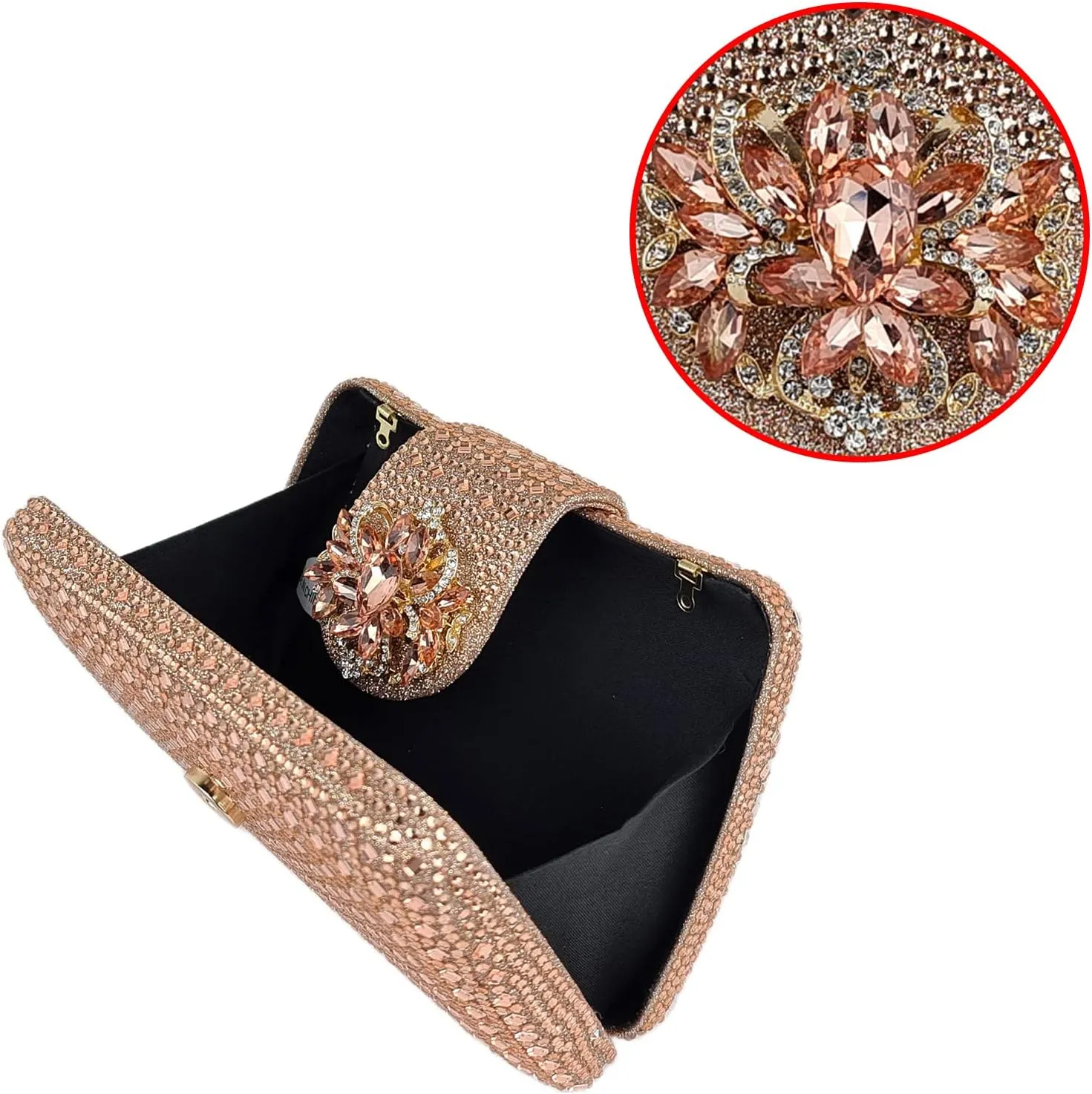 Sparkly Rhinestone Unique Evening Bag Women Floral Clutch Handbag Shoulder Bags