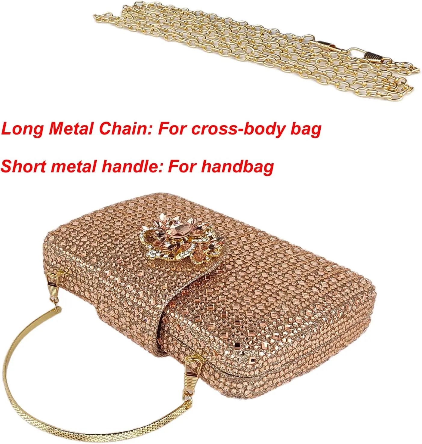 Sparkly Rhinestone Unique Evening Bag Women Floral Clutch Handbag Shoulder Bags