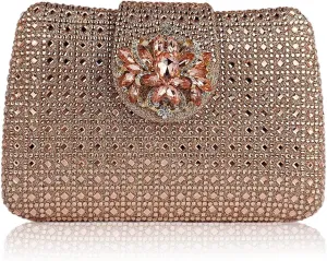 Sparkly Rhinestone Unique Evening Bag Women Floral Clutch Handbag Shoulder Bags