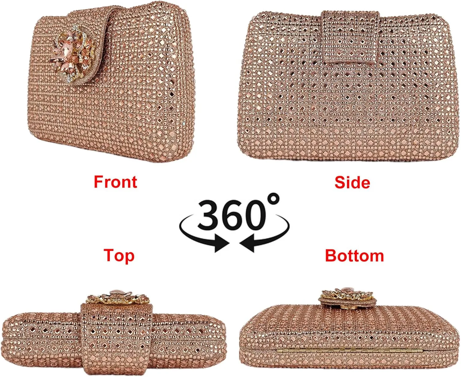 Sparkly Rhinestone Unique Evening Bag Women Floral Clutch Handbag Shoulder Bags
