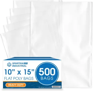 Spartan Industrial - 10” X 15” (500 Count) 2 Mil Heavy Duty Flat Open End Clear Plastic Poly Bags - For Magazine Sleeves, Packaging Clothes, Artwork (Bags DO NOT Have Seal & DO NOT Have Prints)