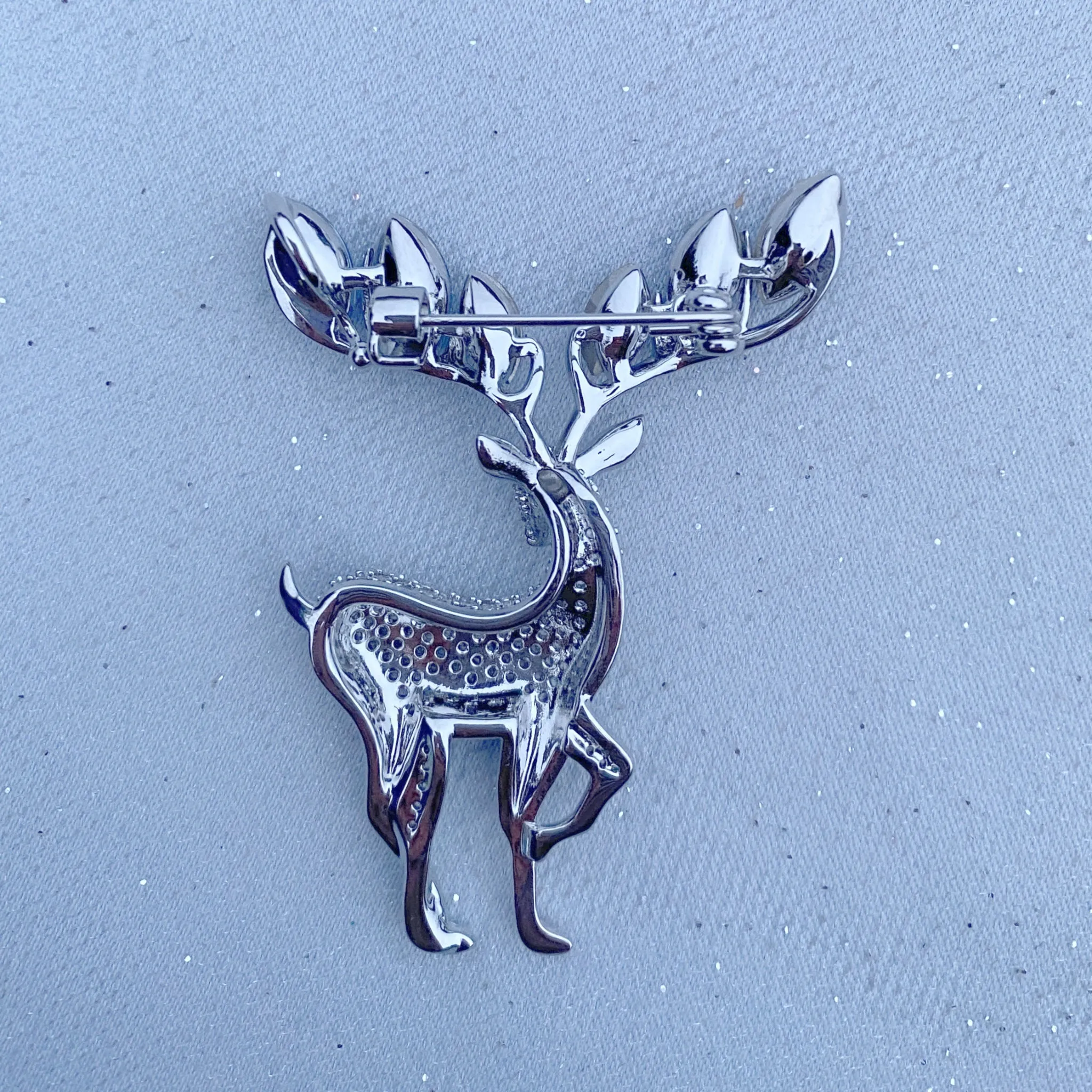 Stag Brooch Deer Pin Silver Crystal Brooch