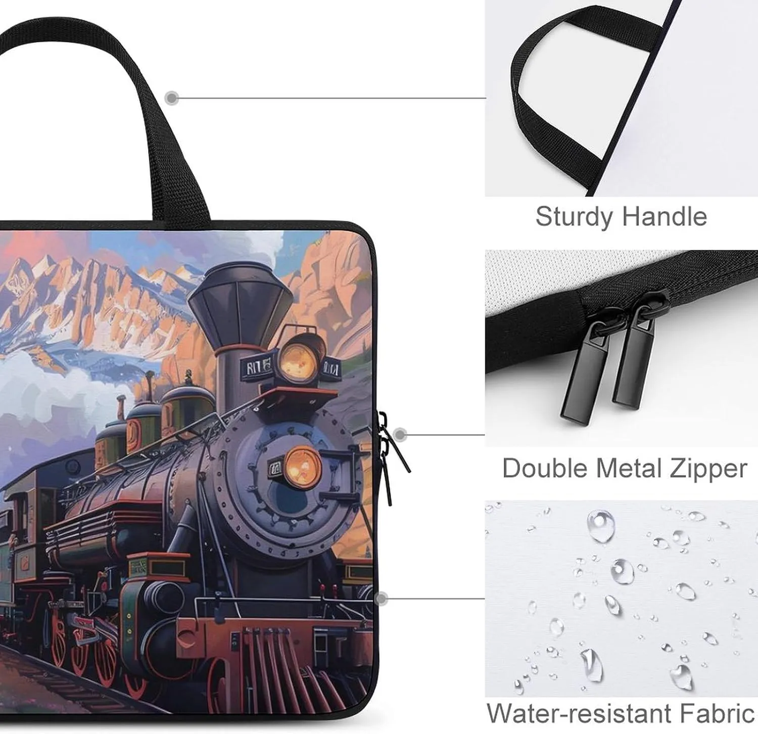 Steam Engine Train Laptop Sleeve Portable Waterproof Computer Bag Pouch Handbag Protective Sleeve
