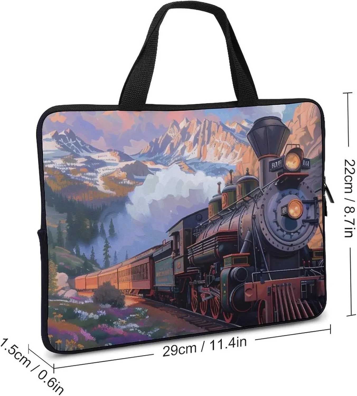 Steam Engine Train Laptop Sleeve Portable Waterproof Computer Bag Pouch Handbag Protective Sleeve
