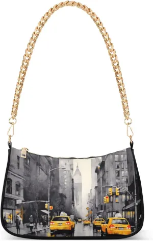 Street Scene Shoulder Bag for Women, Handbag with Chain Strap, Soft Purse Tote Bag for Ladies
