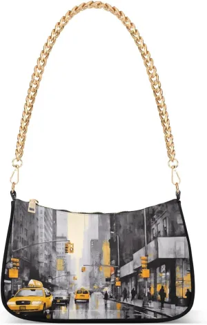 Street Scene Shoulder Bag for Women, Handbag with Chain Strap, Soft Purse Tote Bag for Ladies